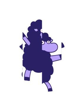 Kara koyun çizgi filminin bölünmüş hareketi.