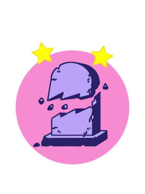 dönen yıldızlar ikonik dövme şeklindeki kırık bir mezar taşının animasyonu