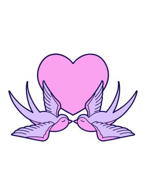 Neon ışık efektleri dövme stili kırlangıçlar ve bir kalbin animasyonu