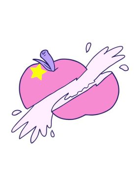 Parıldayan yıldızlar çizgi film dilimlenmiş elma görüntüsünün animasyonunu etkiler.