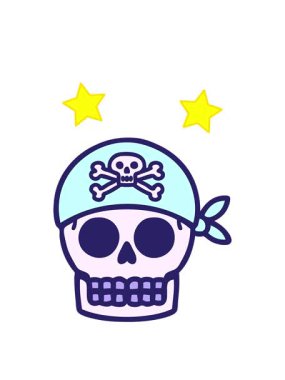 Dönen yıldızlar geleneksel bir korsan kafatası stiliyle dövmenin animasyonu