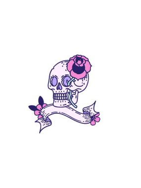 Bir kafatası ve gül tasarımının yatay titreşimli animasyonu