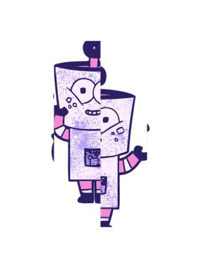 Mutlu çizgi film robotlarının el sallayarak selamlaşması.