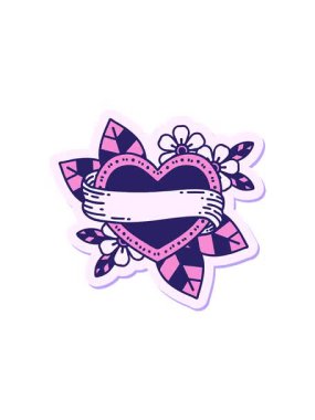 Dikkat çekici dövme stilisti geleneksel bir kalp ve bayrak tarzında