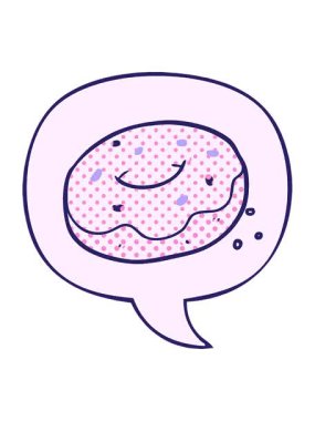 Çizgi roman tarzında konuşma baloncukları serpiştirilmiş çizgi film donutunun hareketli animasyonu