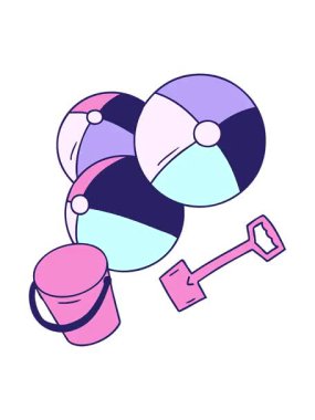 Bir kova ve kürek ile karikatür karalama plaj topları animasyon efekti