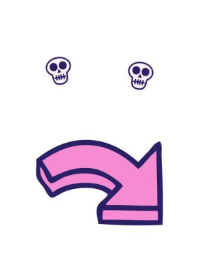 Sivri uçlu bir okun sevimli çizgi filmlerinin kafatası animasyonları