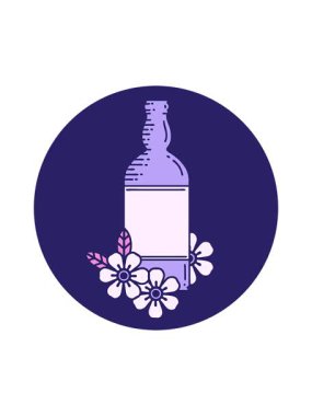 Rom şişesi ve çiçeklerin dövmesel görüntüsünün hareketli animasyonu