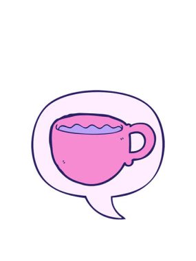 Konuşma baloncuklu çizgi film kahve fincanının zıplama hareketi