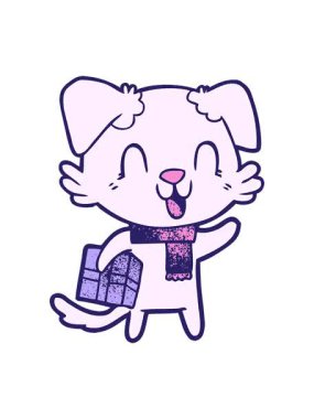 Gülen çizgi film köpeğinin Noel hediyeli animasyonunu durdur ve durdur.