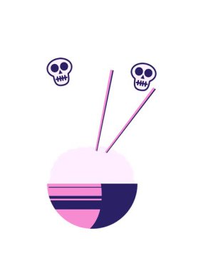 Bir pirinç kasesinin düz renkli çiziminin kafatası animasyonu