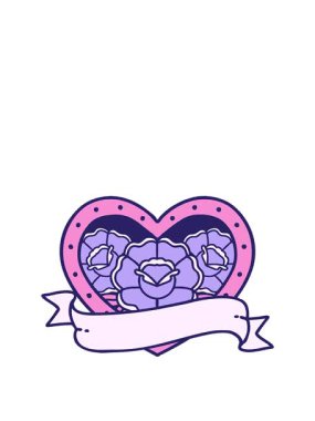 İkonik dövme stili bir kalp ve çiçekli pankartın animasyonunu genişletiyor