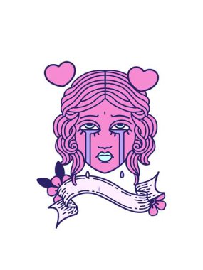 Dönen kalpler geleneksel dövmenin animasyonu ve ağlayan kadın yüzü bayrağı.