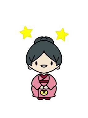 Dönen yıldızlar geleneksel kıyafetli mutlu Japon kadının animasyonu.