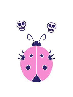 Düz renk çizgi film uğur böceğinin kafatası animasyonu