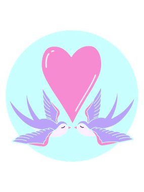 Kırlangıçların ve bir kalbin karikatür ikonik dövme görüntüsünün hareketli animasyonu