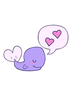 Konuşma balonuna aşık çizgi film balinasının hareketli animasyonu