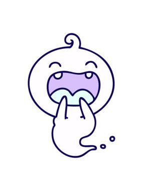 Şirin bir cadılar bayramı hayaletinin neon ışık efekti animasyonu gülüyor.