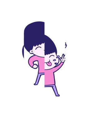 Mutlu çizgi film çocuğunun bölünmüş hareketi.