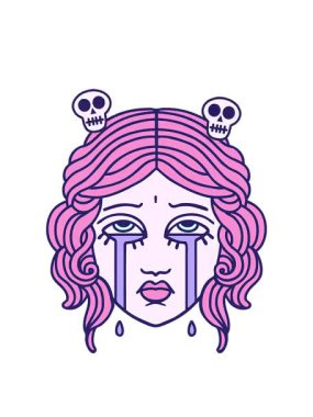 geleneksel kadın yüzü ağlama stilinde dövme animasyonu.