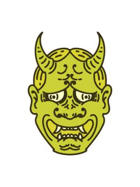 Japon tiyatro kabuki maskesinin renkli animasyonu.