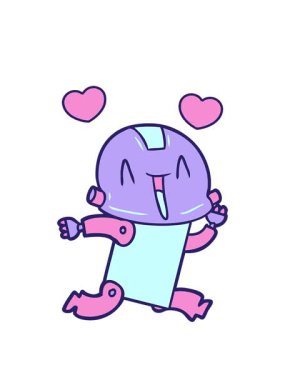 Çizgi film android çiziminin dönen kalp animasyonu