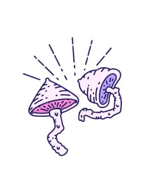 Geleneksel dövme stili mantarların hareketli canlandırması