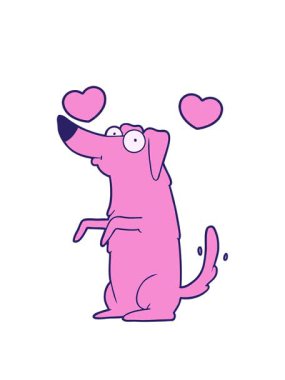 Mutlu köpek çizgi filminin dönen kalpleri.