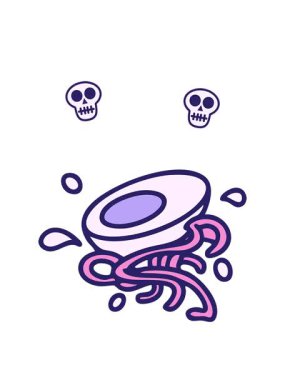 Erişte ve yumurtanın bazı erişte malzemelerinin kafatası animasyonu.