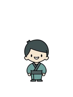 Geleneksel giysiler içinde Japon bir adamın zıplama hareketi.