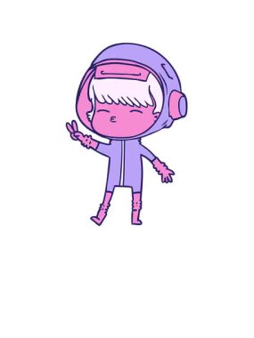 Uyanın ve çizgi film kızı barış işareti yaparken yüzün.