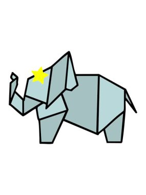 Parıldayan yıldızlar Japon katlanmış kağıt origami filinin animasyonunu etkiler.