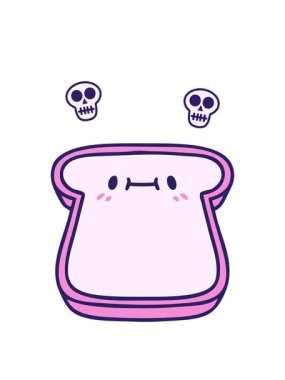 Kafataslarını döndüren çizgi film karakteri yüzlü bir ekmek dilimi.