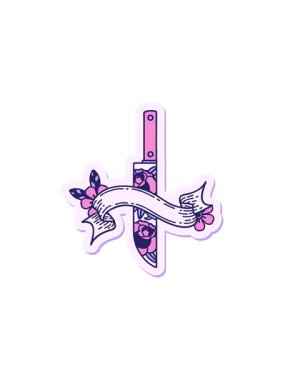 Hançer ve çiçek pankartıyla dövme stili stil stili canlandırması