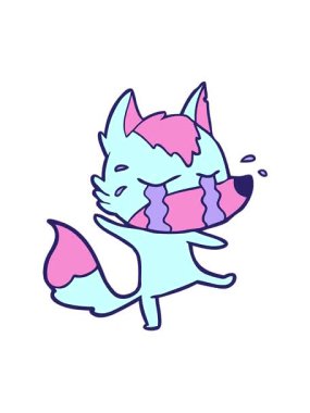 Küçük üzgün tilki çizgi film karakterinin hareketli animasyonu