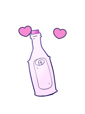 Şişedeki çizgi film mesajının dönen kalp animasyonu