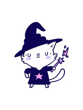 neon ışık efektleri sihirli bir çizgi film kedi sihirbazının animasyonu