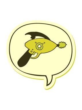 Konuşma kabarcığı çıkartması ile çizgi film ışın silahının renk animasyonu değişiyor