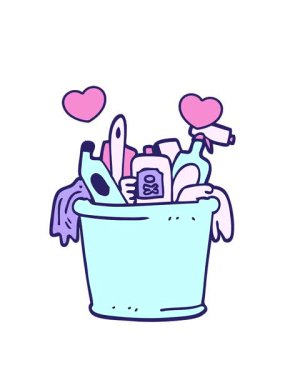 Çizgi film ev temizleme ürünlerinin dönen kalp animasyonu