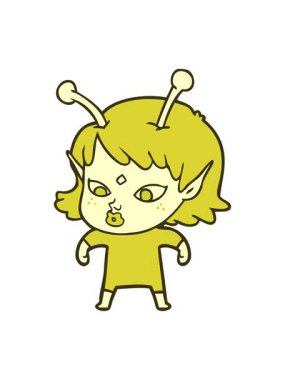 Güzel uzaylı kız çizgi filminin renkli animasyonu.