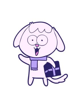 Noel hediyeli şirin çizgi film köpeğinin baskısı.