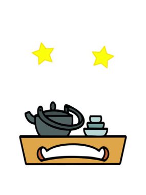 dönen yıldızlar geleneksel Japon çay takımının animasyonu