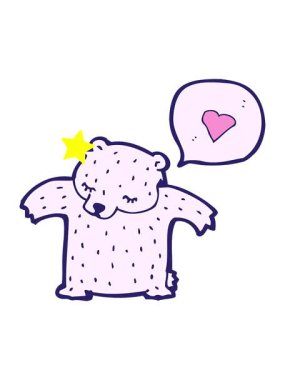 Parlayan yıldızlar karikatür kutup ayısının sevgi dolu kalbini canlandırır.