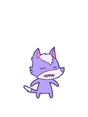 Dişlerini gösteren kurt çizgi filminin zıplama hareketi.