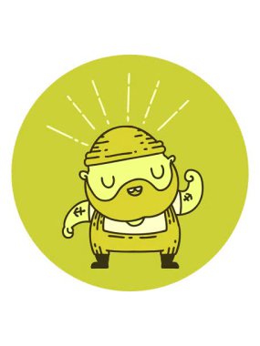 Dövme stili sakallı bir adamın kol kaslarını esneten simgesinin renk değişimi