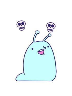 sevimli bir kawaii sümüklü böceğinin çizgi film çiziminin kafatası animasyonu