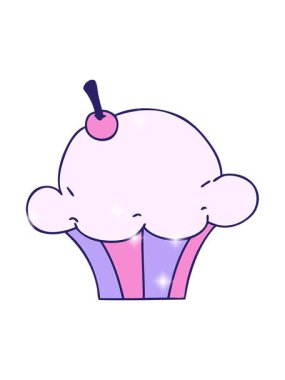 Parıltı efekti el çizimi tuhaf çizgi film keki.