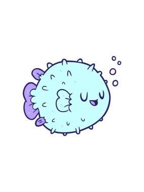 Çizgi film kirpi balığının dönen hareket animasyonu