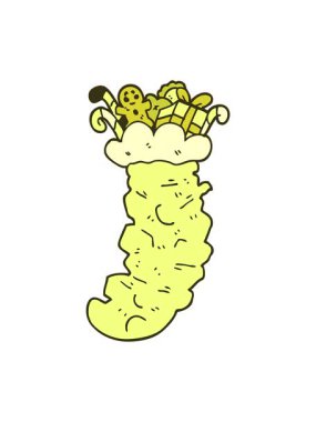 Karikatür karalamalarının renk değişimi oyuncaklarla doldurulmuş Noel çorapları