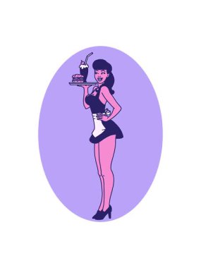 Dövmenin geleneksel stil hareketli baskısına maruz kalan garson kız.